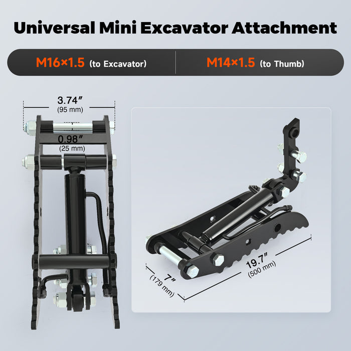 AHM Hydraulic Thumb Clip Attachment For 1 Ton Mini Excavator with 2 Hydraulic Hoses
