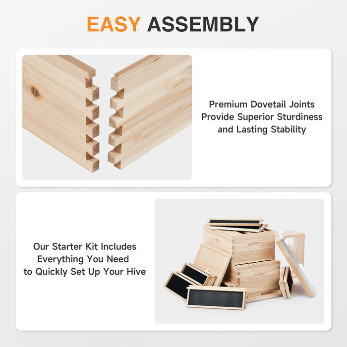 Langstroth Beehive Starter Kit - 3 Layer Bee House with Frames & Supplies