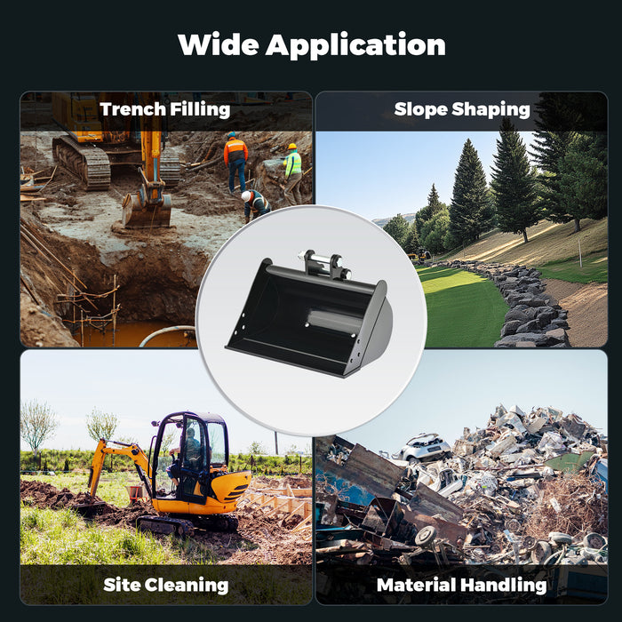 AHM 500 mm Plain Flat Bucket Grading Attachment for Mini Excavator with 2 Pins