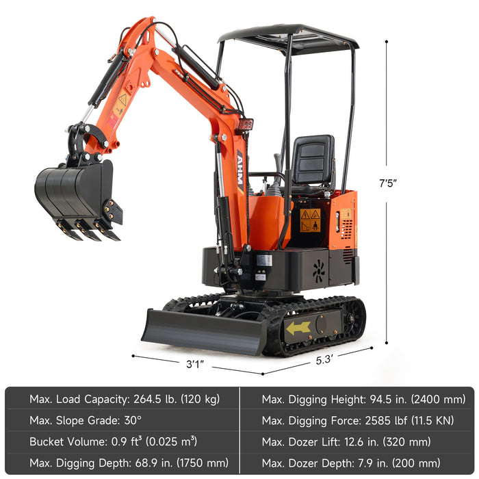 AHM NW-A1 | 13.5 HP B&S Engine Mini Excavator with 6 Attachments