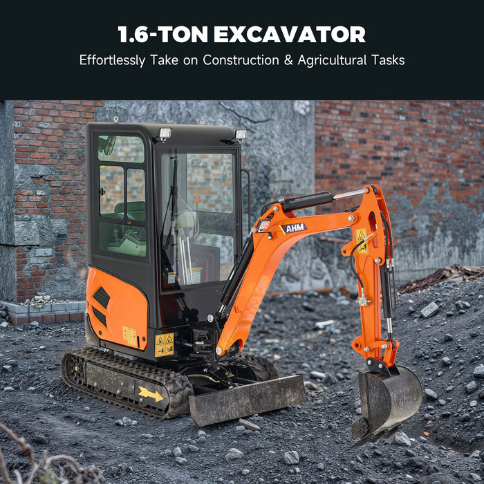 AHM | AX-17J | 23 HP B&S Engine 1.6 Ton Mini Excavator with Swing Boom & Enclosed Cab | Upgraded Professional Model