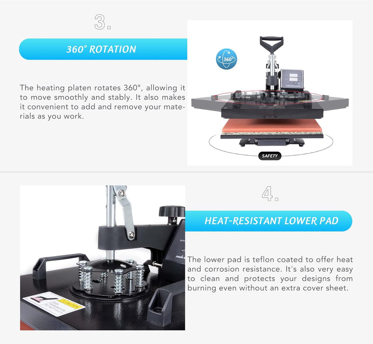 12x15 Inch Heat Press Machine, T Shirt Transfer with 8-in-1 Plate Cap Mug Set, Press Professional Swing-Away Heat Press Machine 1250W for Shirts Cups Plates Hats