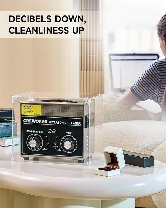Creworks Cover for Reducing Noise, Transparent Acrylic Soundproof Shield for Jewelry Ultrasonic Cleaners, Noise Reduction Sound Box for 1L 2L 3L Digital Ultrasonic Cleaners