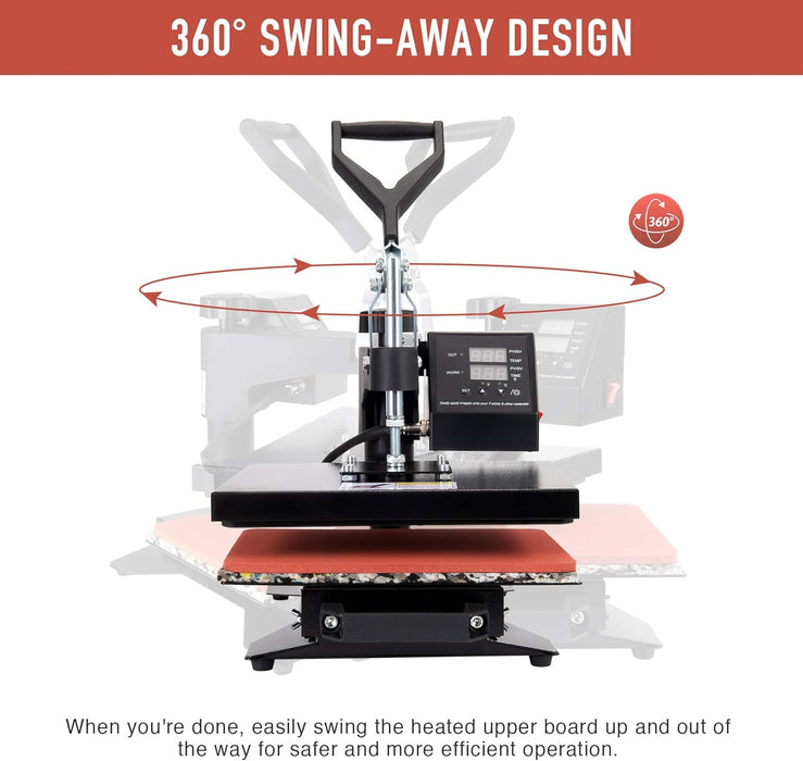 Heat Press Machine Professional 360 Swing-Away T-Shirt Press for Shirt, Phone Case, Mouse Pad, Tote Bag, Pillow Case, Coasters, Puzzles, Tiles for Home and More (12x10 Inch)