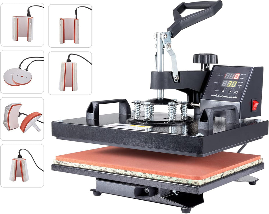 12x15 Inch Heat Press Machine, T Shirt Transfer with 8-in-1 Plate Cap Mug Set, Press Professional Swing-Away Heat Press Machine 1250W for Shirts Cups Plates Hats