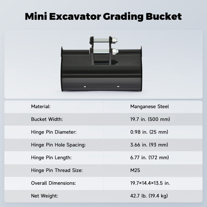 500mm Narrow Bucket Attachment 20" Trenching Bucket for Mini Excavator Digger