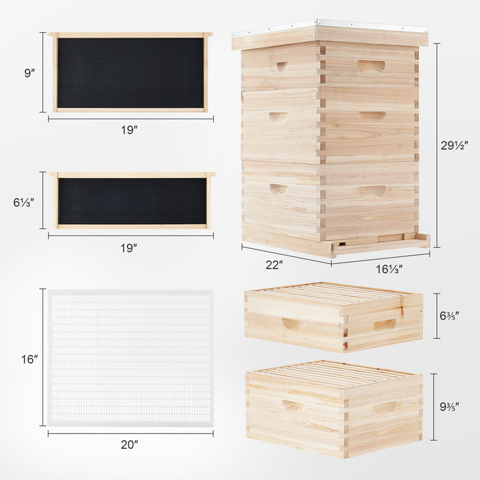 Langstroth Beehive Starter Kit - 3 Layer Bee House with Frames & Supplies