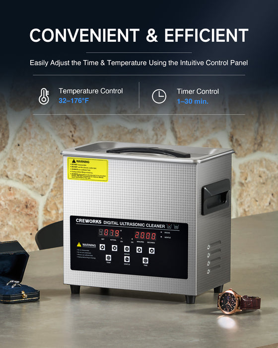 Upgraded 120W Ultrasonic Cleaner 150W Heater with Degas & Gentle Modes 40kHz, 3L
