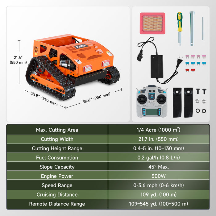 Hybrid Lawn Mower 5hp Robotic Mower with Remote Control & 45° Slope Capacity