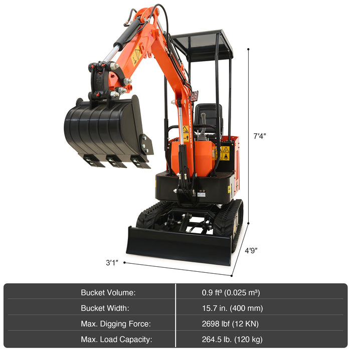 CREWORKS 13.8 HP Kubota Engine 1.1 Ton Mini Excavator with All-Terrain Tracks