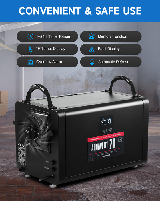 CREWORKS 145 Pints Commercial Dehumidifier for Crawl Space Laundry Room Garage