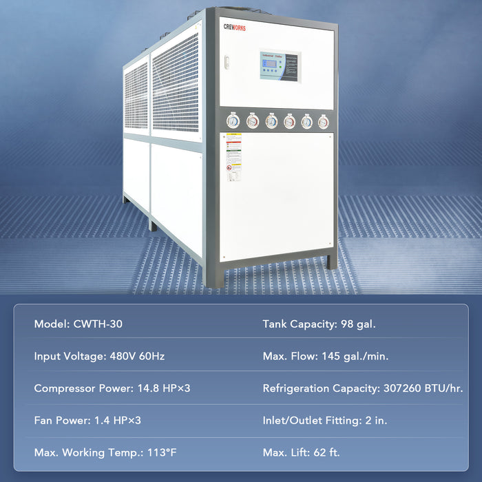 25 Ton Air-cooled Industrial Water Chiller 45HP 98 Gal. for Laser & CNC Cooling Chiller | CWTH-30