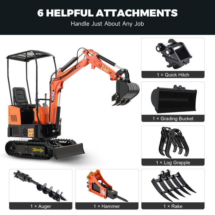 AHM NW-A1 | 13.5 HP B&S Engine Mini Excavator with 6 Attachments