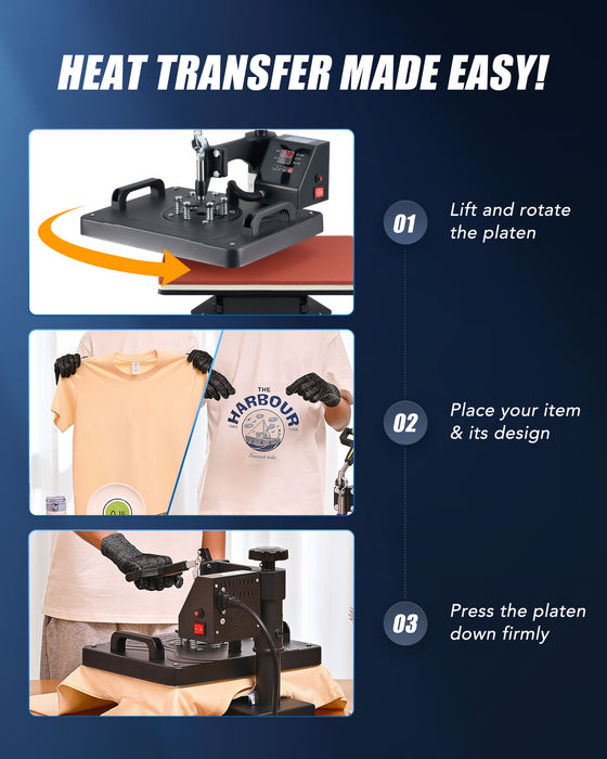 38x30cm Heat Press Machine, 8 in 1 Swing Away Shirt Printing Machine with Digital Control Panel