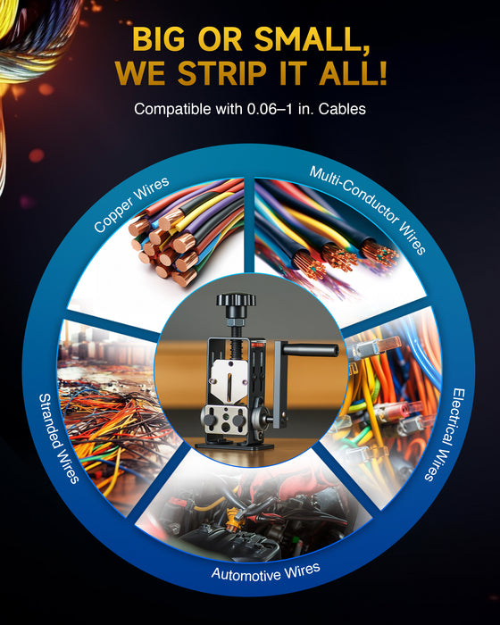 Manual Wire Stripper Machine, 0.06-1 inch Wire Stripper for Drill, Copper Wire Stripping Machine for Scrap Wire with 2 Feed Hole Plates, Cable Stripper Tool for Leftover Cable Recycling