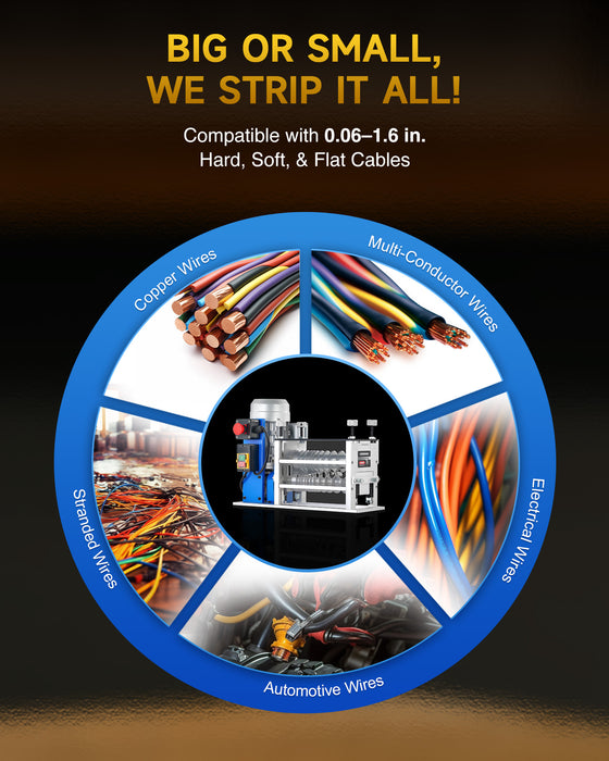 CREWORKS Electric Wire Stripping Machine, 11-Channel Automatic Wire Stripper for 0.06"-1.5" Copper Wires, 370W Cable Stripper with 10 Blades