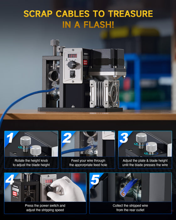 200W Automatic Wire Stripper Machine, Speed Adjustable Electric Wire Stripping Machine with Real-Time Speed Display, Cable Stripper Machine for 0.04-1 in. Copper Wire Peeling Recycling
