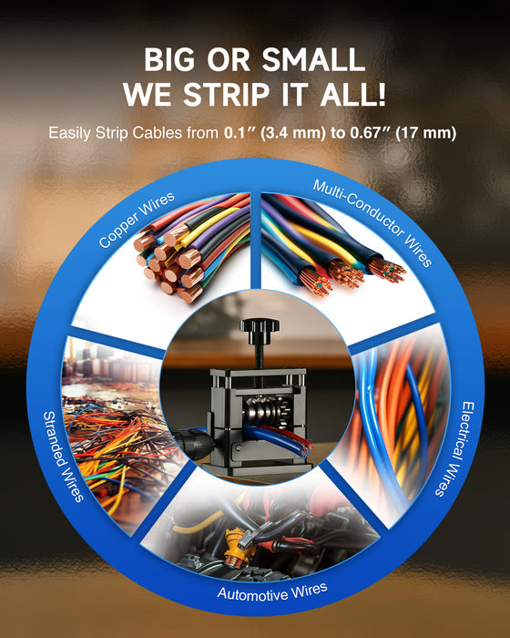 Manual Wire Stripping Machine, Drill Powered Wire Stripper Machine with 6 Channels & 5 Blades, Portable Cable Stripper Tool with Hand Crank for 0.1" to 0.67" Scrap Copper Cables Recycling