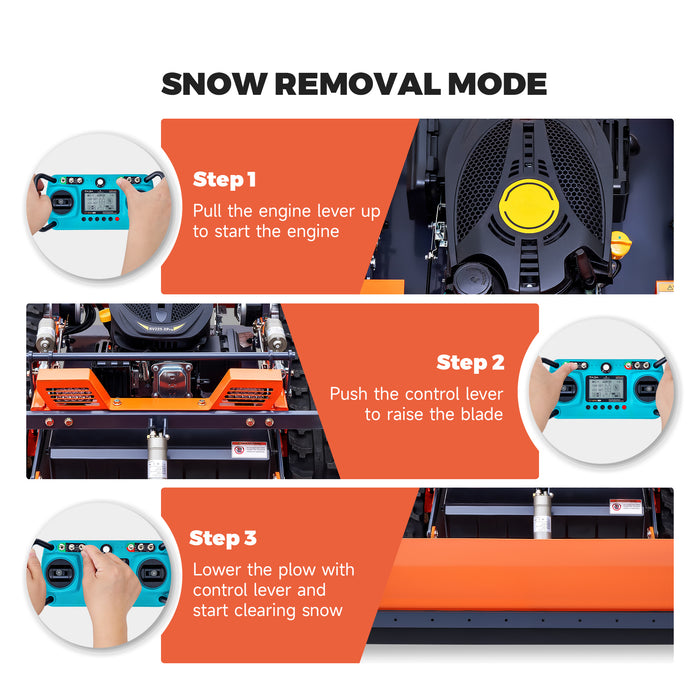 AHM Lawn Mower with Snow Plow, Remote-Controlled Grass Cutter & Snow Blower with 19.7" Cutting Width, Zero Turn Electric Grass Trimmer with 0.8"-5.9" Height Range 45° Max Slope 1094yd Remote Range