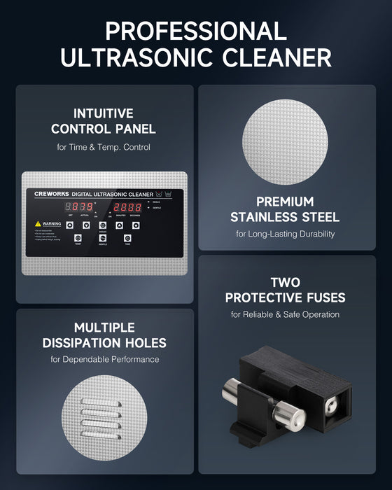 Upgraded 120W Ultrasonic Cleaner 150W Heater with Degas & Gentle Modes 40kHz, 3L