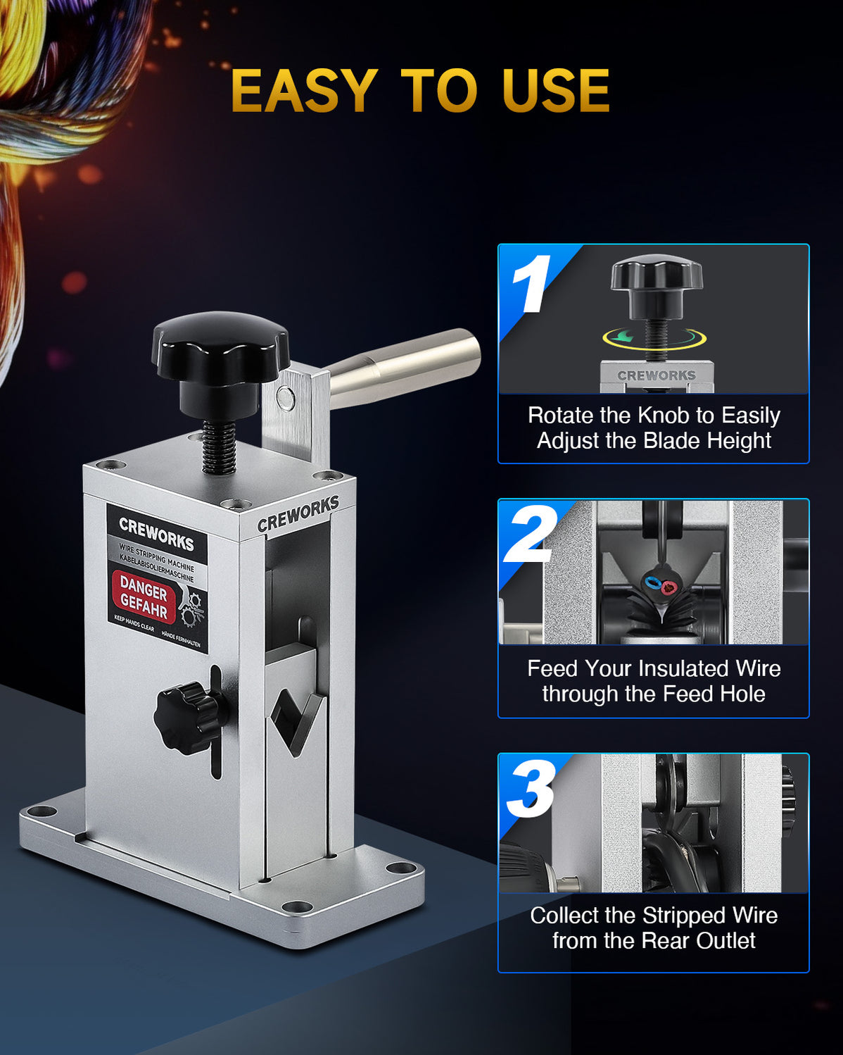 CREWORKS Manual Wire Stripping Machine Copper Stripper with Adjustable ...