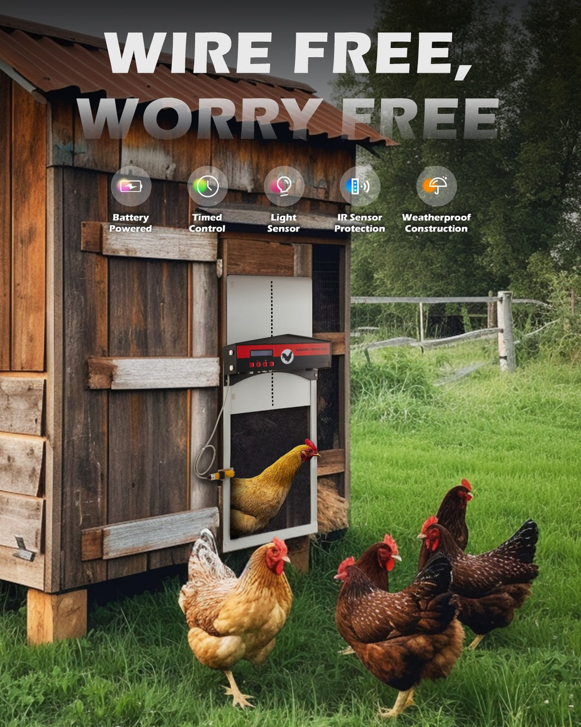CO-Z Automatic Chicken Coop Door with Timer Control and Light Sensor ...