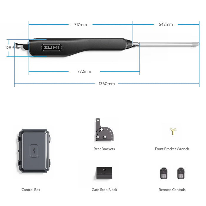 Zumi W1 Pro 1100 lb. Heavy Single Swing Gate Opener