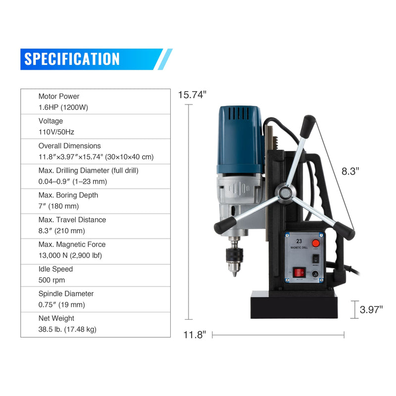 Portable-1100W-Mag-Drill-Diameter-2700-lbf-Heavy-Duty-Electromagnet