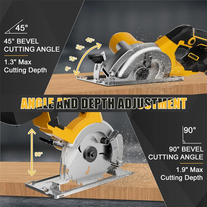 5 Inch Brushless Electric Circular Saw Lithium Battery Powered Handheld Miter Saw Power Tools For Dewalt 20V Battery Pin