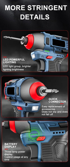 200N.m 16.8V Brushless Electric Drill Screwdriver Impact Driver Cordless Drill Household Multifunction Hit Power Tools