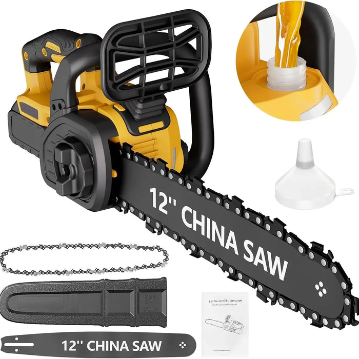 12" Cordless Chainsaw Handheld Garden Electric Chain Saw for Tree Branch Wood Cutting for DeWalt 20v Battery