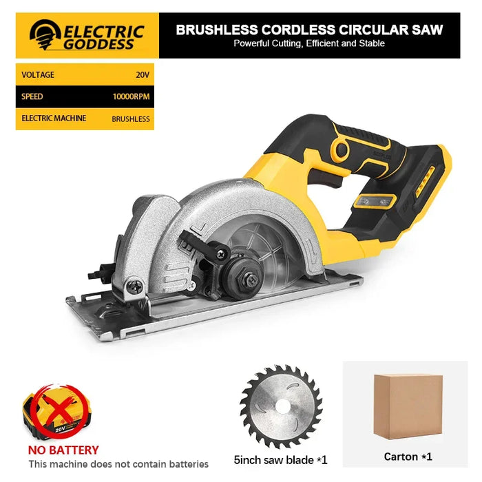5 Inch Brushless Electric Circular Saw Lithium Battery Powered Handheld Miter Saw Power Tools For Dewalt 20V Battery Pin
