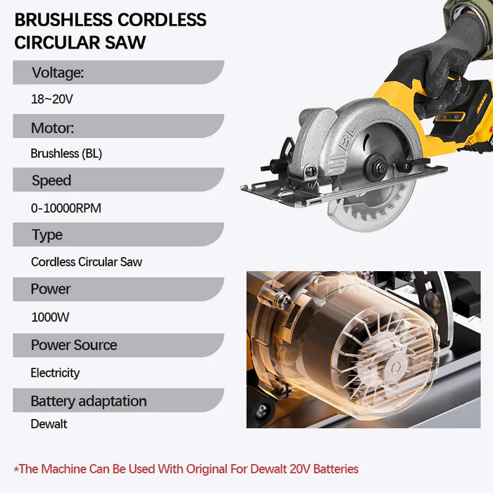 5 Inch Brushless Electric Circular Saw Lithium Battery Powered Handheld Miter Saw Power Tools For Dewalt 20V Battery Pin