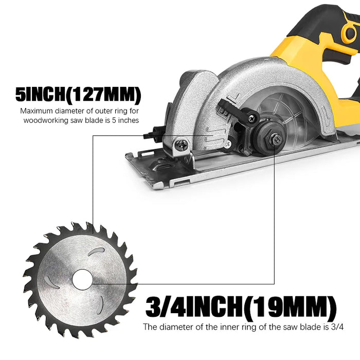 5 Inch Brushless Electric Circular Saw Lithium Battery Powered Handheld Miter Saw Power Tools For Dewalt 20V Battery Pin