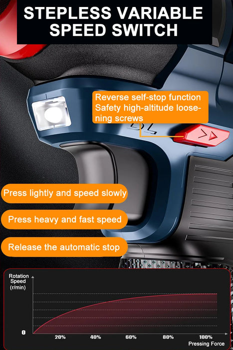 200N.m 16.8V Brushless Electric Drill Screwdriver Impact Driver Cordless Drill Household Multifunction Hit Power Tools