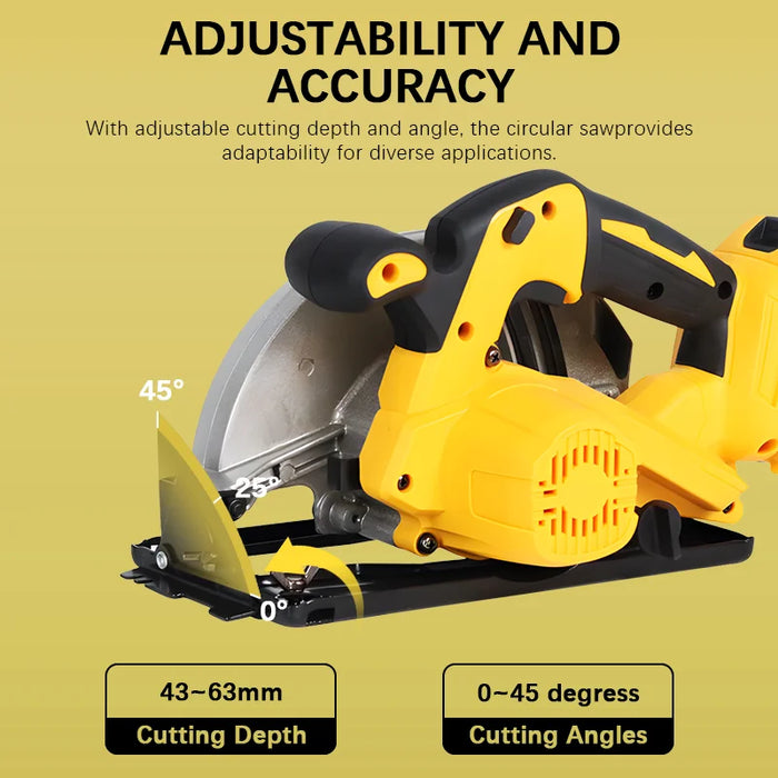 7-inch Cordless Circular Saw 5000rpm Brushless Woodworking Saw 45-degree Cutting Angle Adjustment For Dewalt 20V Battery Pin