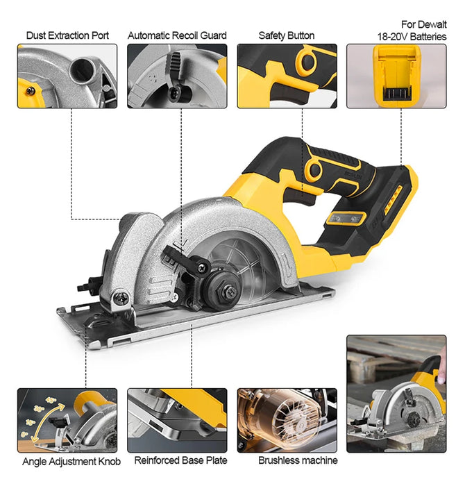5 Inch Brushless Electric Circular Saw Lithium Battery Powered Handheld Miter Saw Power Tools For Dewalt 20V Battery Pin
