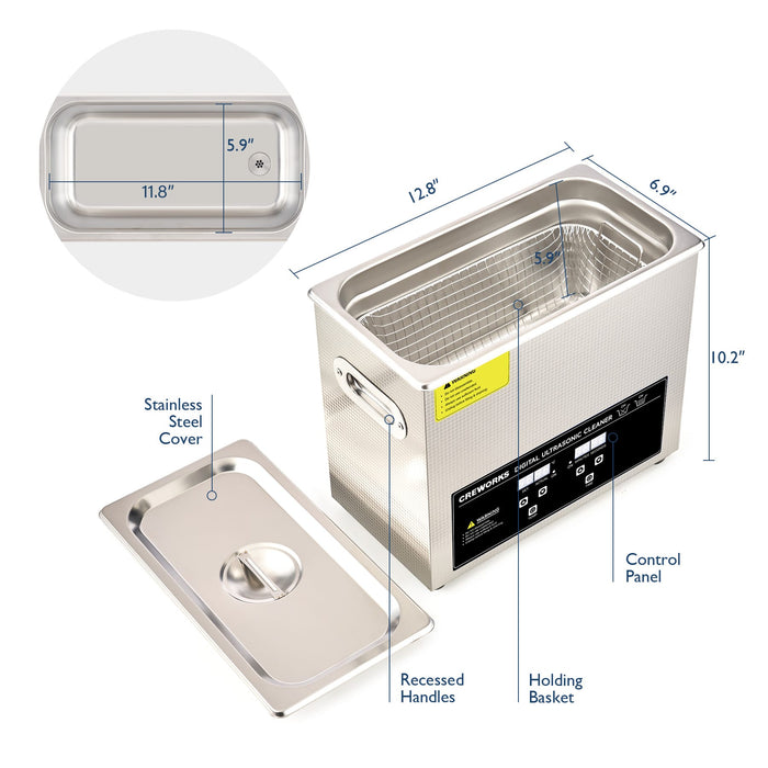 CREWORKS 6L Nettoyeur à Ultrasons 40kHz 180W Minuterie Chauffage