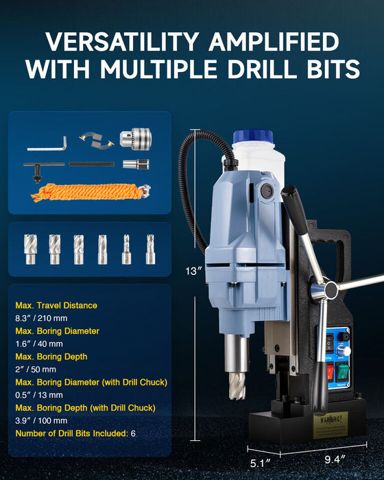 Portable Magnetic Drill Stepless Speed Bi-Directional HSS Drill Bits MD23/40/50