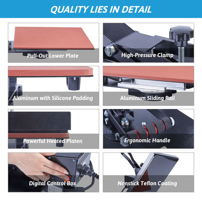 Versatile Heat Press Machine - 15x15, 1000W, LED, 360° Rotation
