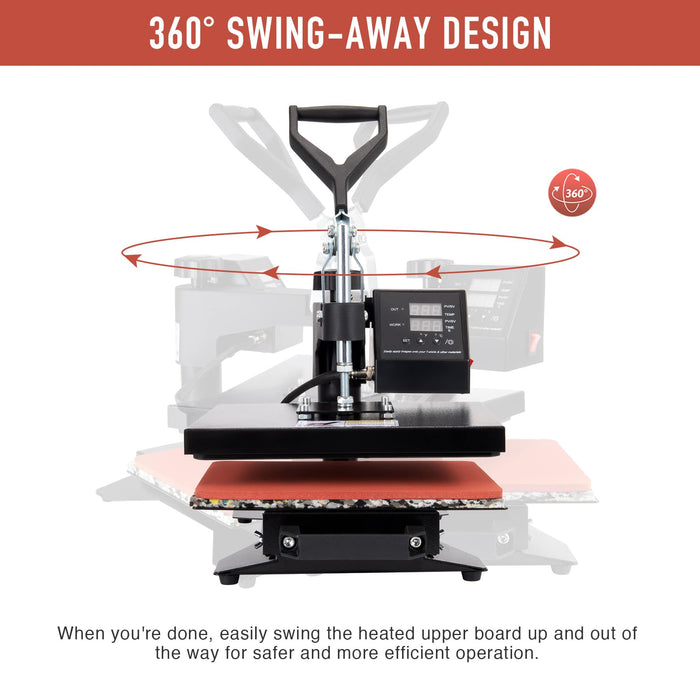 12-inch x 10-inch Heat Press Machine with LED and 360° Rotation