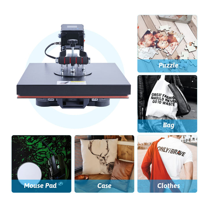 Versatile Heat Press Machine - 15x15, 1000W, LED, 360° Rotation