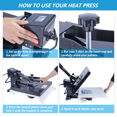 Versatile Heat Press Machine - 15x15, 1000W, LED, 360° Rotation