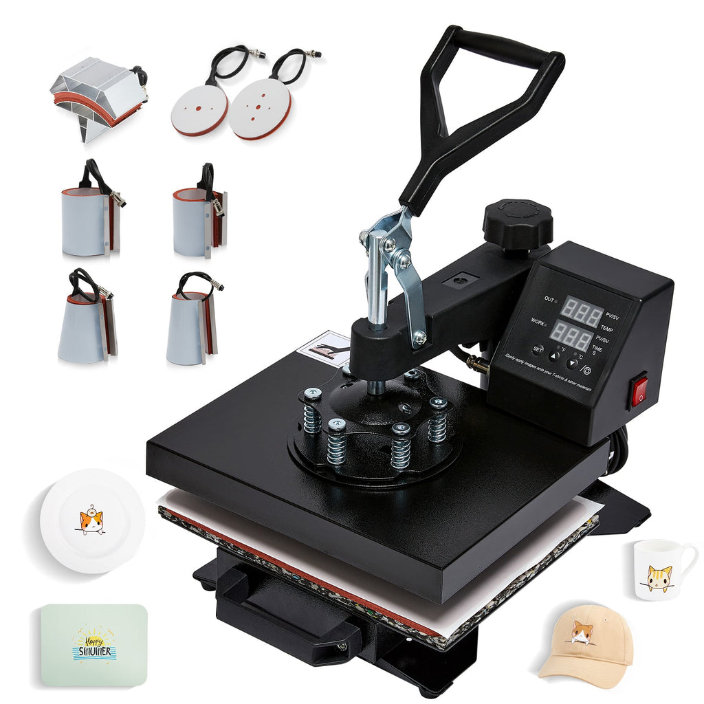 Swing Away Heat Press, 8-in-1 Heat Press Machine 12''x10'', 360° Swing Away  Press, Black — Creworks Equipment