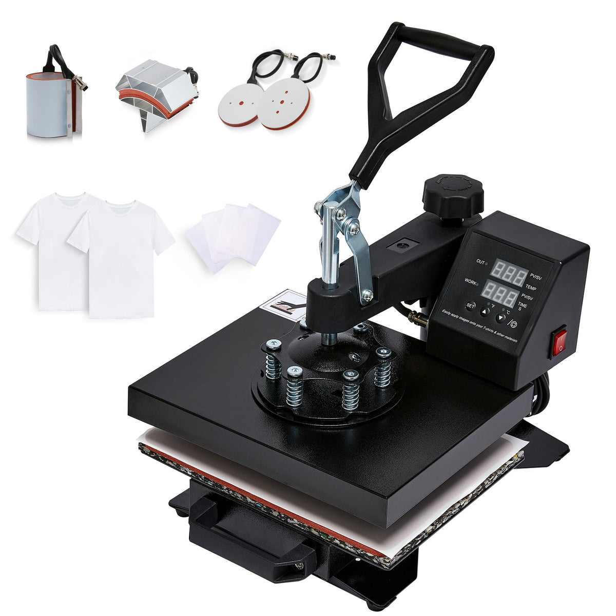 Combo Heat Press Machine - 5-in-1 ,15x15, 1000W, LCD, 360