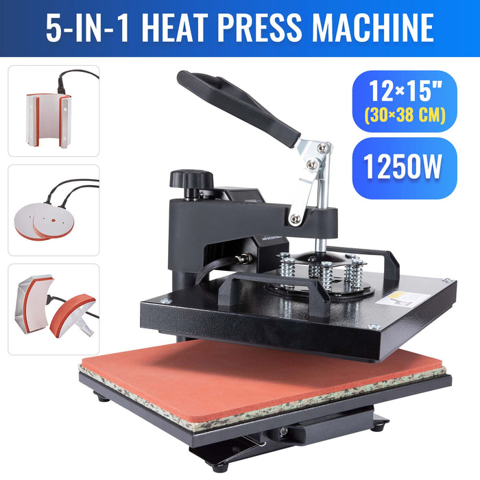  CREWORKS 12x15 Inch Heat Press Machine, 5-in-1 T Shirt