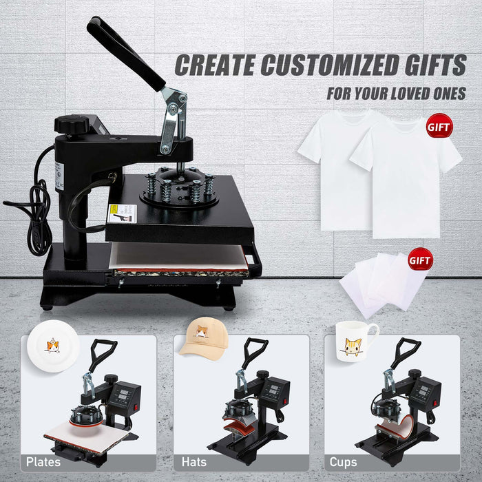 SHZOND 5 in 1 Heat Press Machine 15x 15, Digital Control Swing Away T  Shirt Press Machine, Versatile Heat Transfer Machine for T Shirts Hat Mug  Plate (5 in 1)